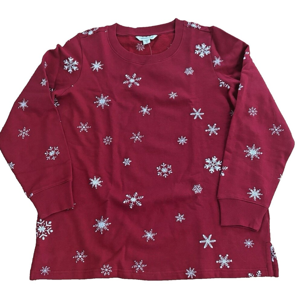 Coldwater Creek Sweatshirt Womens M Red Snowflake Holiday Christmas Pullover NWT